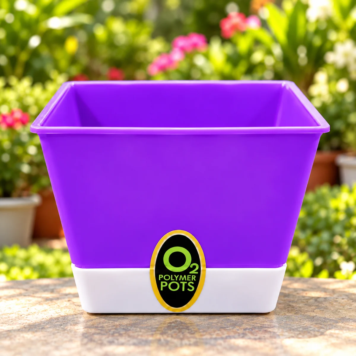 polymer pots o₂(purple-and-white-square-plastic-flower-pot)