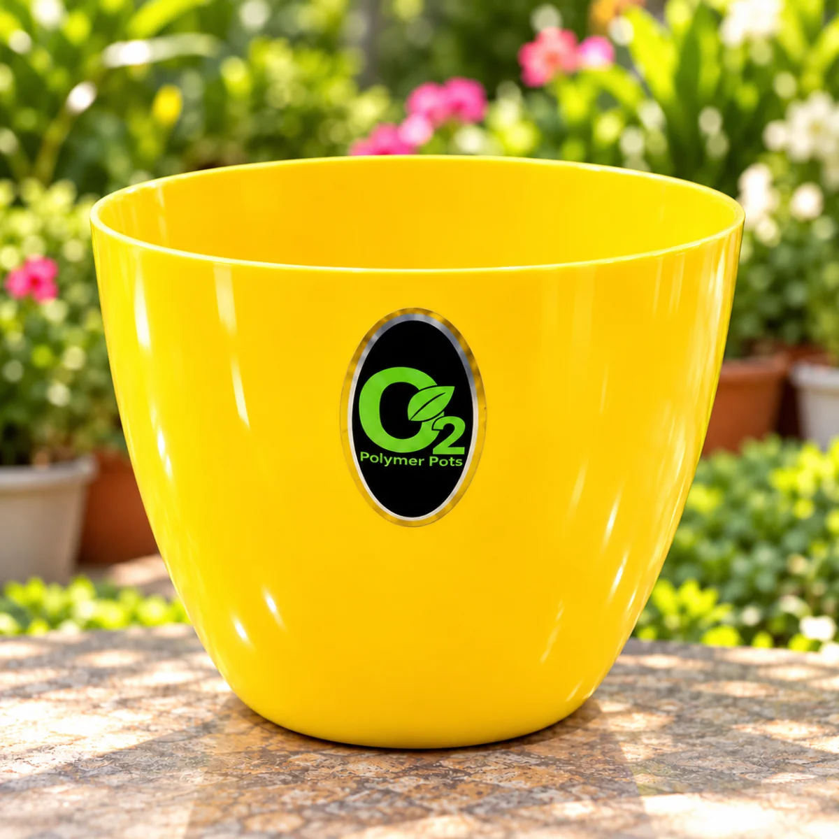 polymer pots o₂ (sunny-pot – yellow-plastic-flower-pot)