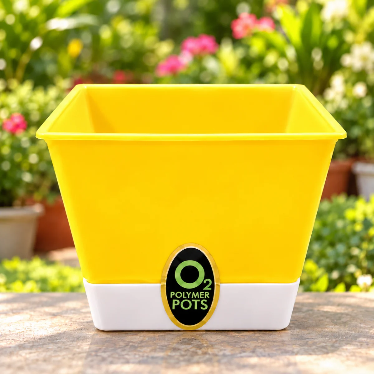 (polymer pots o₂) yellow-and-white-square-plastic-flower-pot